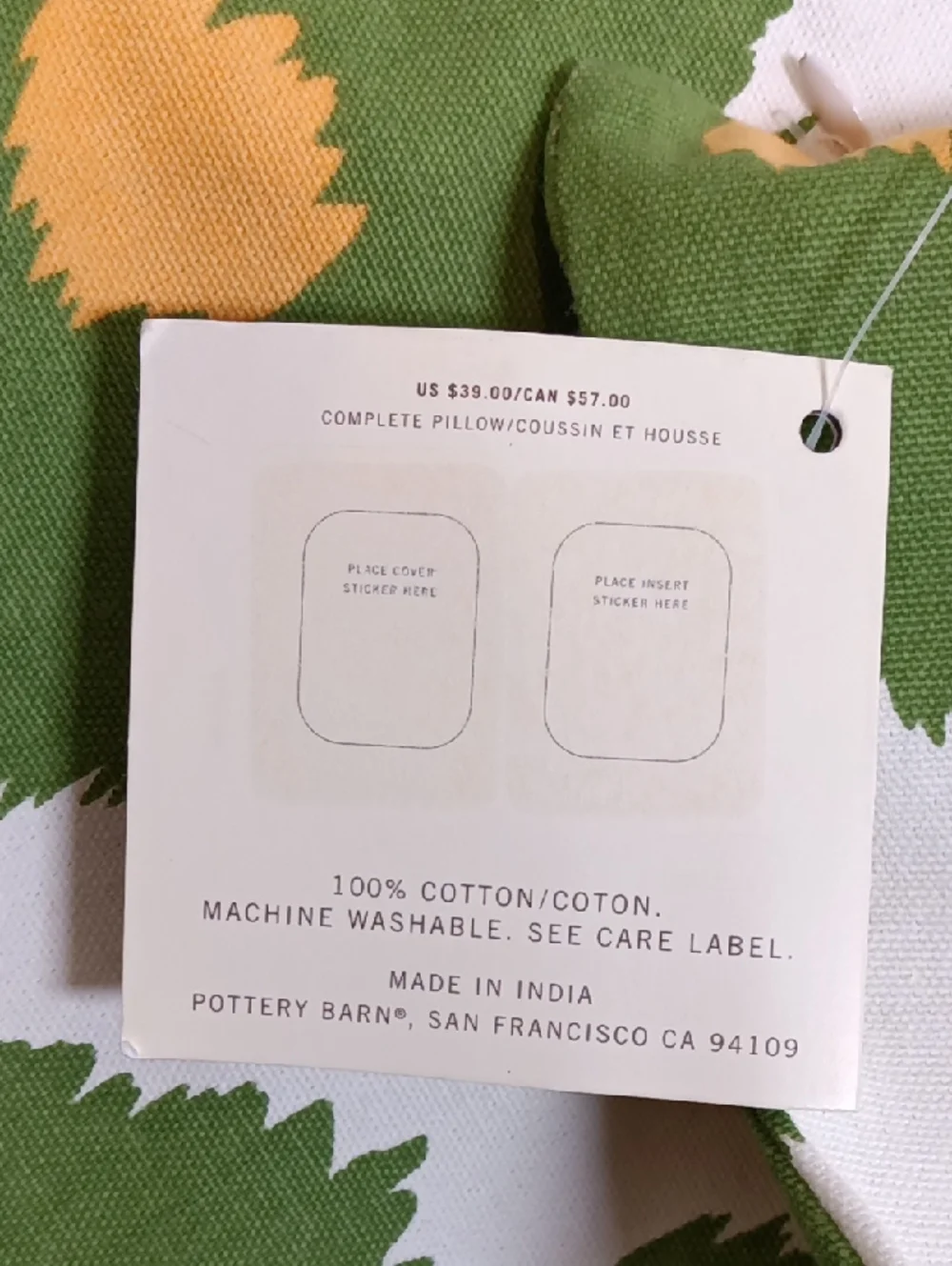 NWT (3) Pottery Barn Ikat Printed Pillow Gree/ White/Yellow Cotton Duck